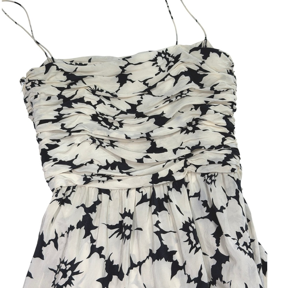 Oscar de la Renta Silk Strapless Floral Maxi Dress Scarf 6 Black White Vintage - Picture 8 of 15